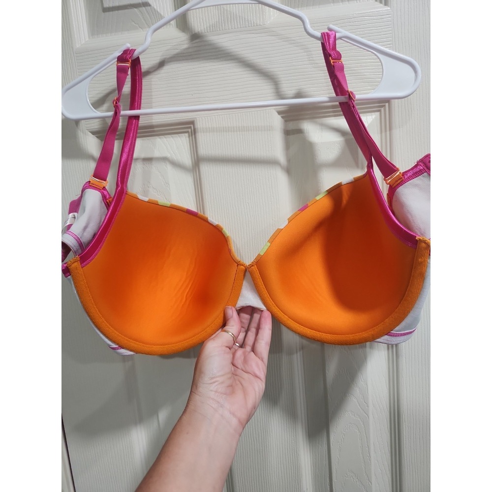 Cacique Bra Underwire Orange Hot Pink Polka Dots Cotton 40DDD Convertible Straps - Picture 9 of 15